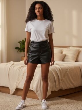 Black Faux-Crocodile Leather Shorts